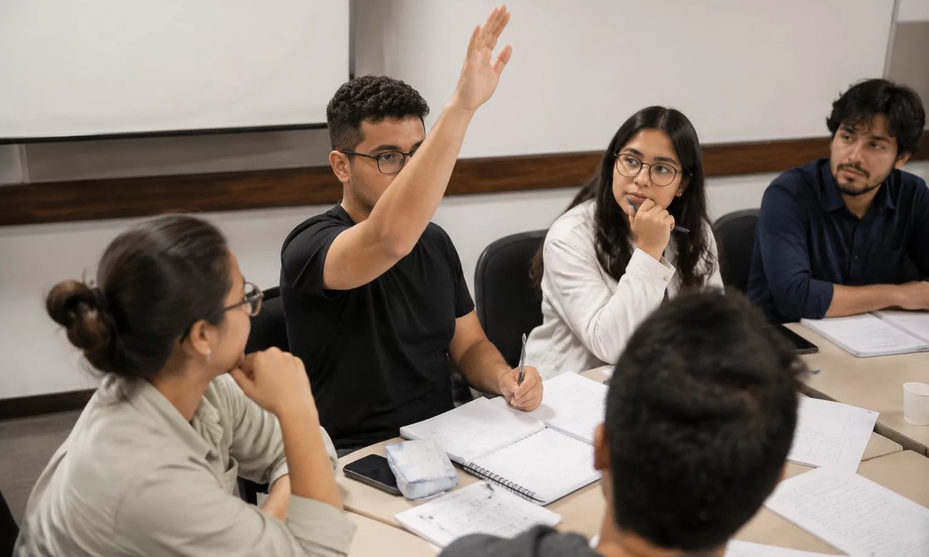 Dois participantes organizando a próxima rodada com caderno e marca-texto